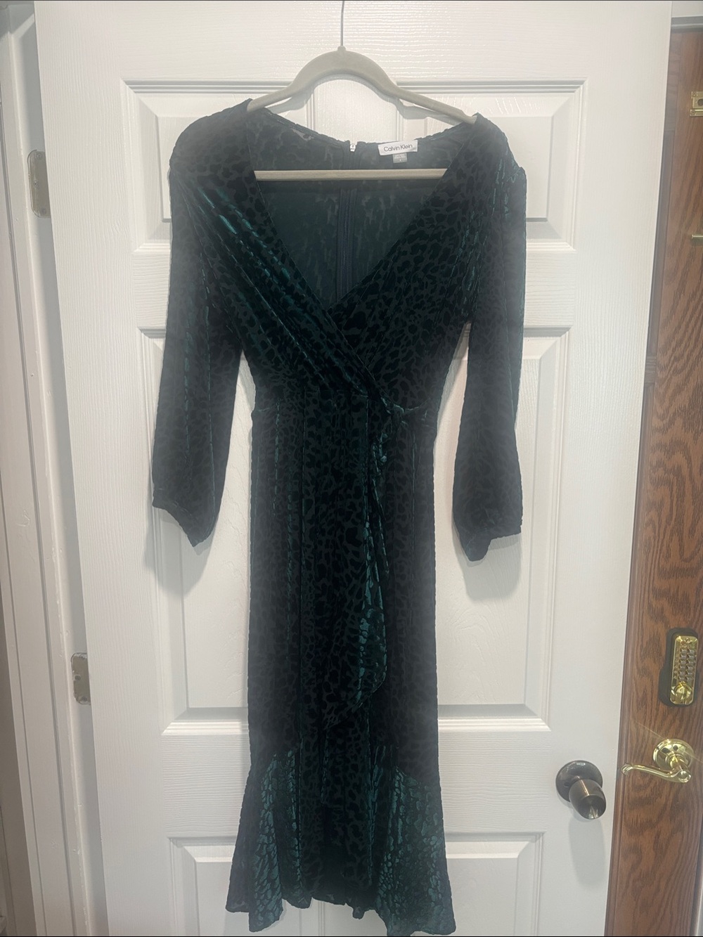 Calvin Klein Deep Teal Velvet Wrap Midi Dress